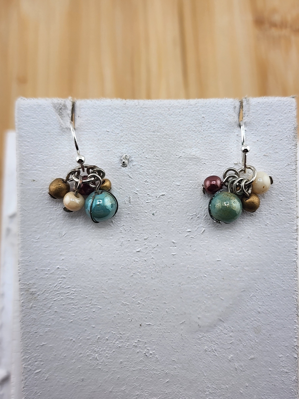 Handmade Turquoise Cluster Dangle Earrings - Multicolor Beads